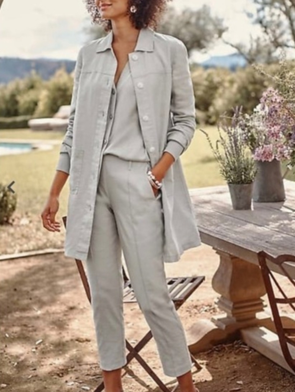 J Jill Womens Linen Blend Pants Gray NWT XLP Pintucked Straight Stretch Slim Leg - Picture 4 of 10